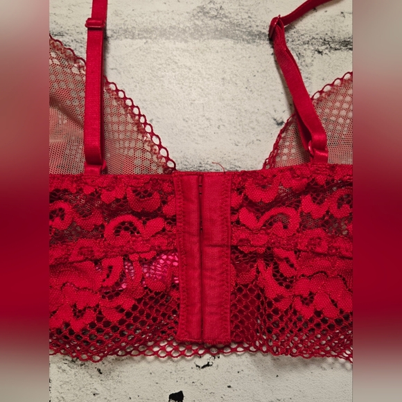 La Senza Red Lace Longline Bralette Underwire Sheer Size M - Picture 7 of 13